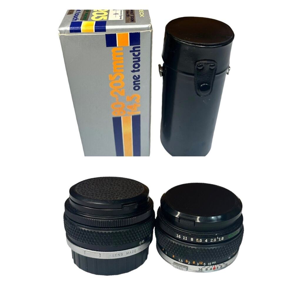 Vtg Olympus OM-System F Zuiko 765601 Lot of 2 Lenses and Storage Case Japan